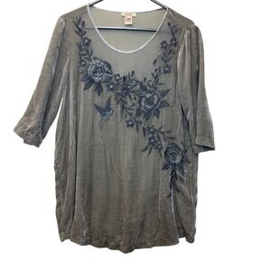 Sundance‎ Blue and Gray Mesh Velour Tunic Top Size Large